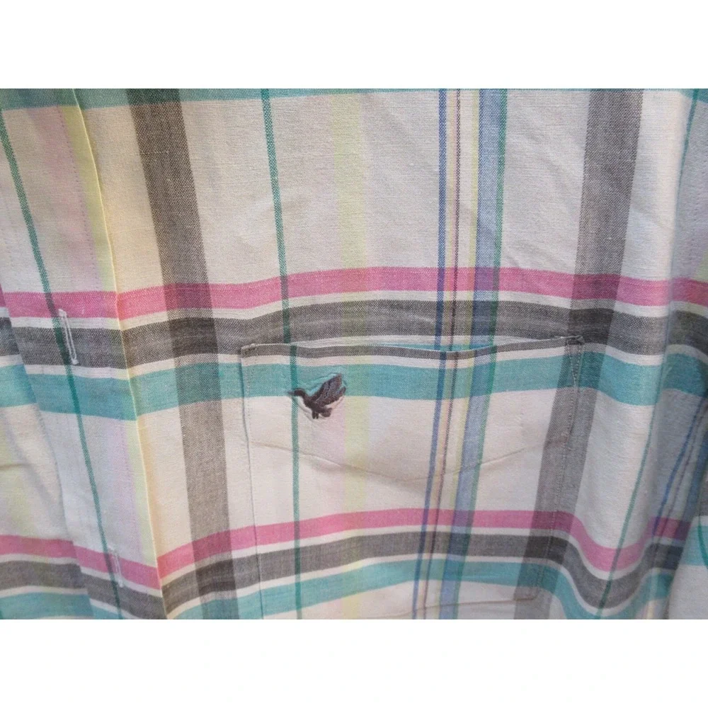 Vintage Flying Scotsman XL Made USA Short Sleeve Button Shirt plaid pink green - Picture 9 of 10
